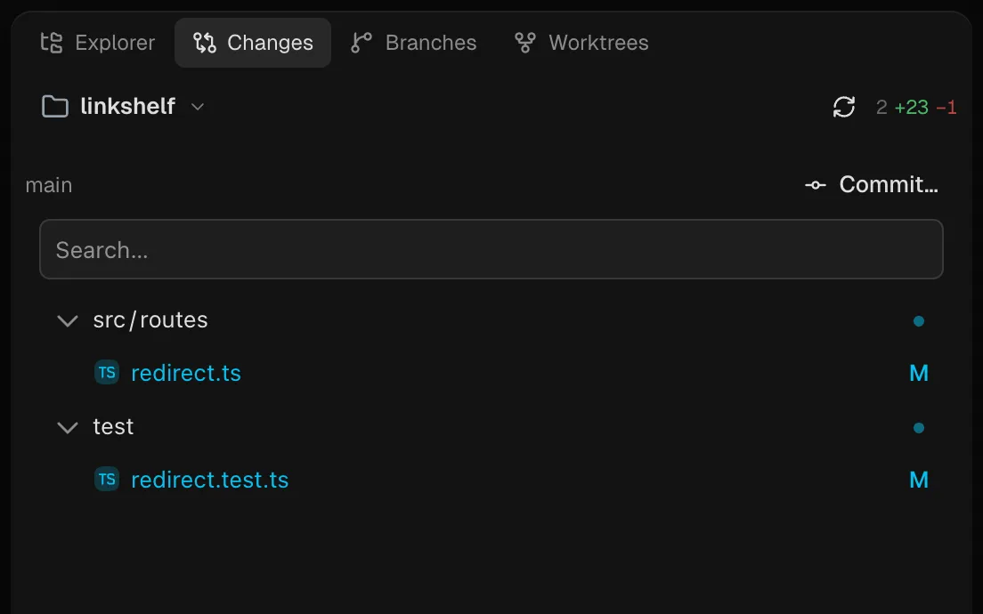 The Changes panel listing the two files the agent edited
